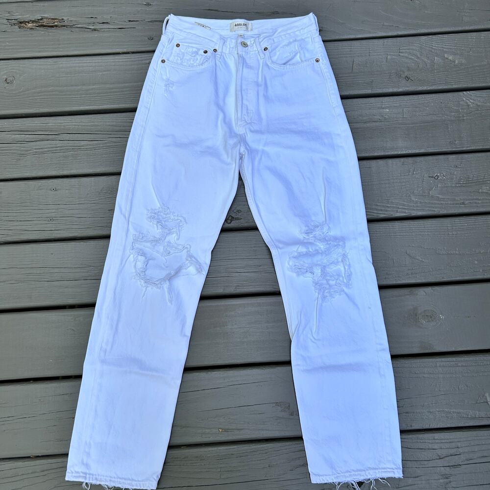 Agolde 90s Jean loose fit premium denim white Distressed Button Fly Size 25 - Picture 2 of 13